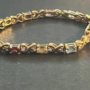VTG 90’s Sterling Silver & Gold Vermeil Gemstones Tennis Bracelet